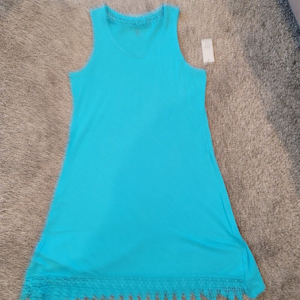 Crown & Ivy Women's Dress Size Small Tank Lace Turquoise Teal Swim Coverup  NWT